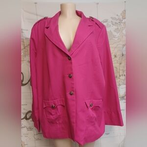 Twiggy Of Size 3X London Women's Hot Pink Jacket Brasstone Buttons  Line Blazer